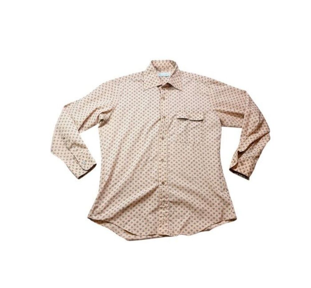 VTG Landmark 70’s Button Up Long Sleeve Mens Size 16 32/33 Medium AOP Disco